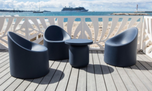 Poltroncina lounge modello Bay, per l'indoor e l'outdoor