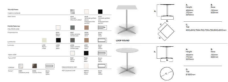 Colori e dimensioni tavolo bar Loop