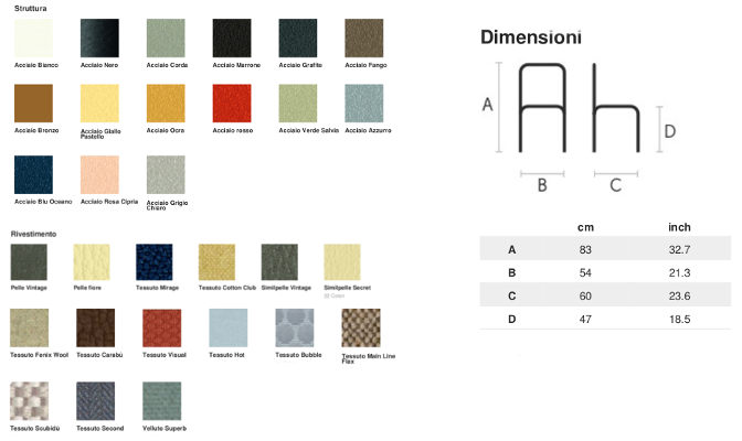 Colori e dimensioni sedia Dalia