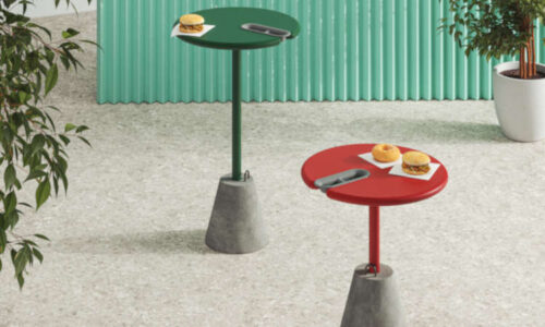 Set-Up, tavolo bar a basamento centrale per l’arredo outdoor