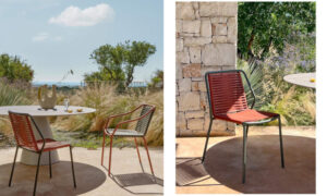 Philía, sedia per l'arredo outdoor con seduta e schienale intrecciati
