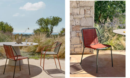 Philía, sedia per l'arredo outdoor con seduta e schienale intrecciati