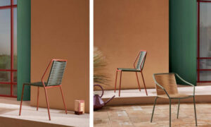 Philía, sedia per l'arredo outdoor con seduta e schienale intrecciati